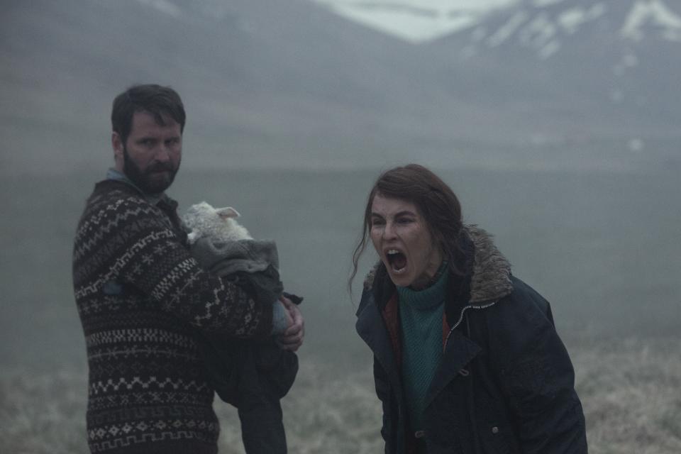 Hilmir Snær Guðnason and Noomi Rapace star as an Icelandic couple who takes an unusual human/sheep hybrid child in as their daughter in "Lamb."