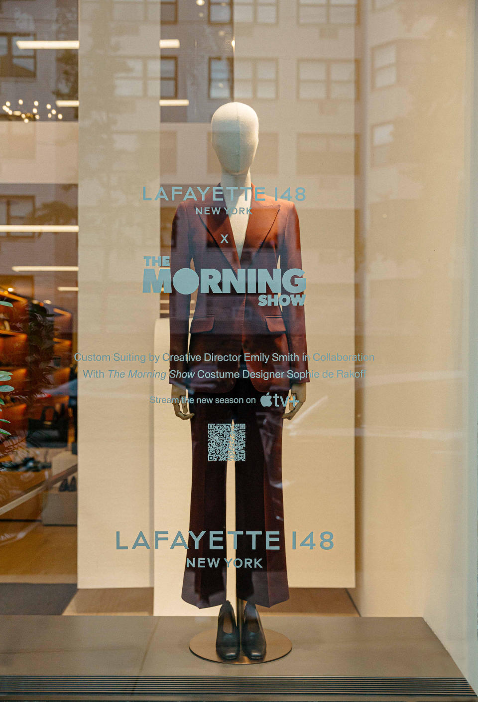 The Lafayette 148 suit worn by <a href="https://wwd.com/business-news/markets/reese-witherspoons-draper-james-sells-majority-ownership-stake-to-consortium-brand-partners-1235771784/" rel="nofollow noopener" target="_blank" data-ylk="slk:Reese Witherspoon;elm:context_link;itc:0;sec:content-canvas" class="link ">Reese Witherspoon</a> in “The Morning Show.”