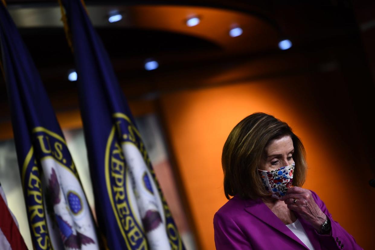 <span class="caption">U.S. Speaker of the House Nancy Pelosi, shown during her weekly press conference Jan. 7, was a particular target of some of the Capitol insurrectionists.</span> <span class="attribution"><a class="link " href="https://www.gettyimages.com/detail/news-photo/speaker-of-the-house-nancy-pelosi-democrat-of-california-news-photo/1230470150" rel="nofollow noopener" target="_blank" data-ylk="slk:BRENDAN SMIALOWSKI/AFP via Getty Images;elm:context_link;itc:0;sec:content-canvas">BRENDAN SMIALOWSKI/AFP via Getty Images</a></span>