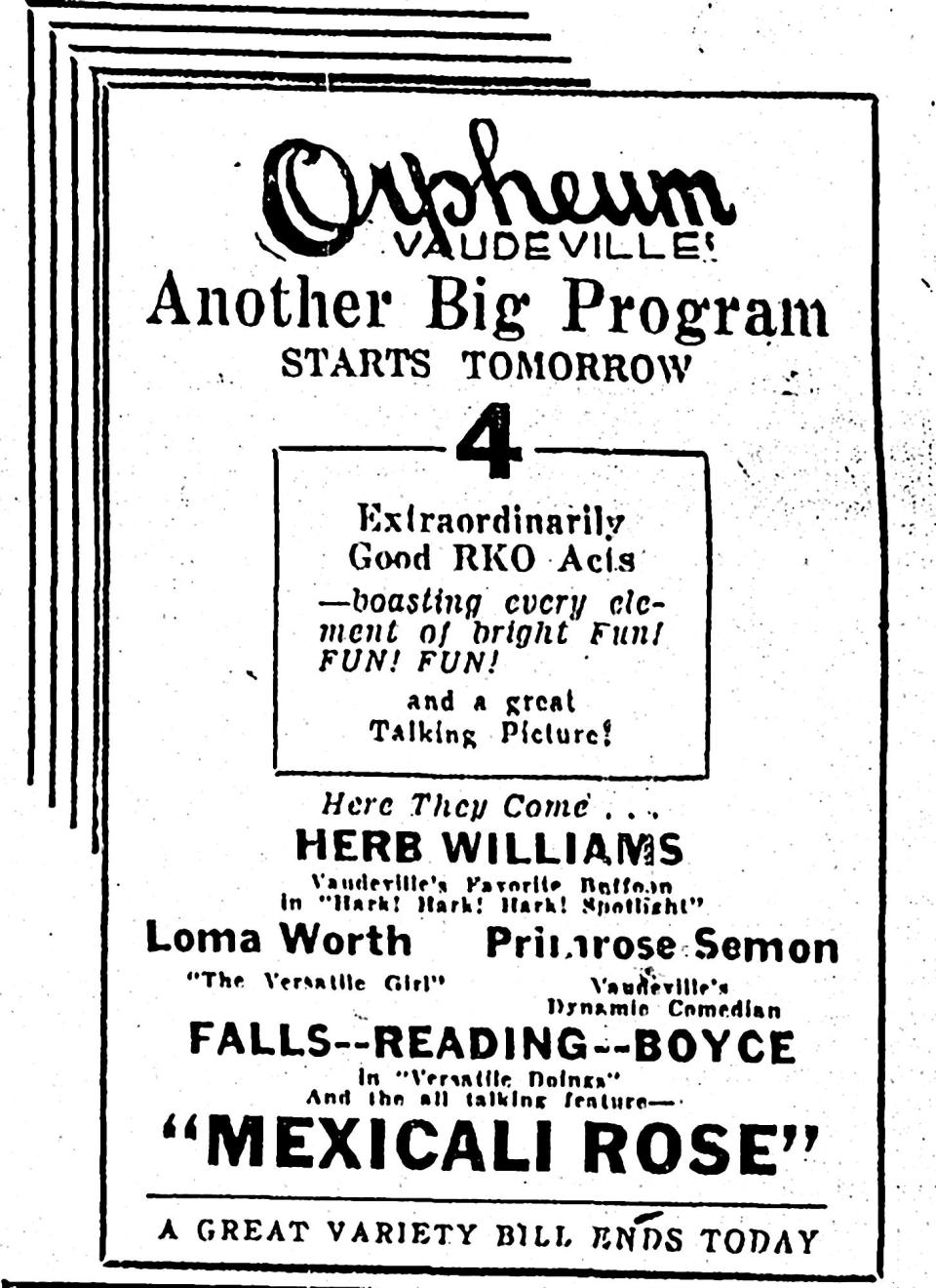 Olive Belle Hamon was renouncing any ties to her late father, Jake Hamon, when she appeared as Loma Worth at the Orpheum in Oklahoma City in early 1930.