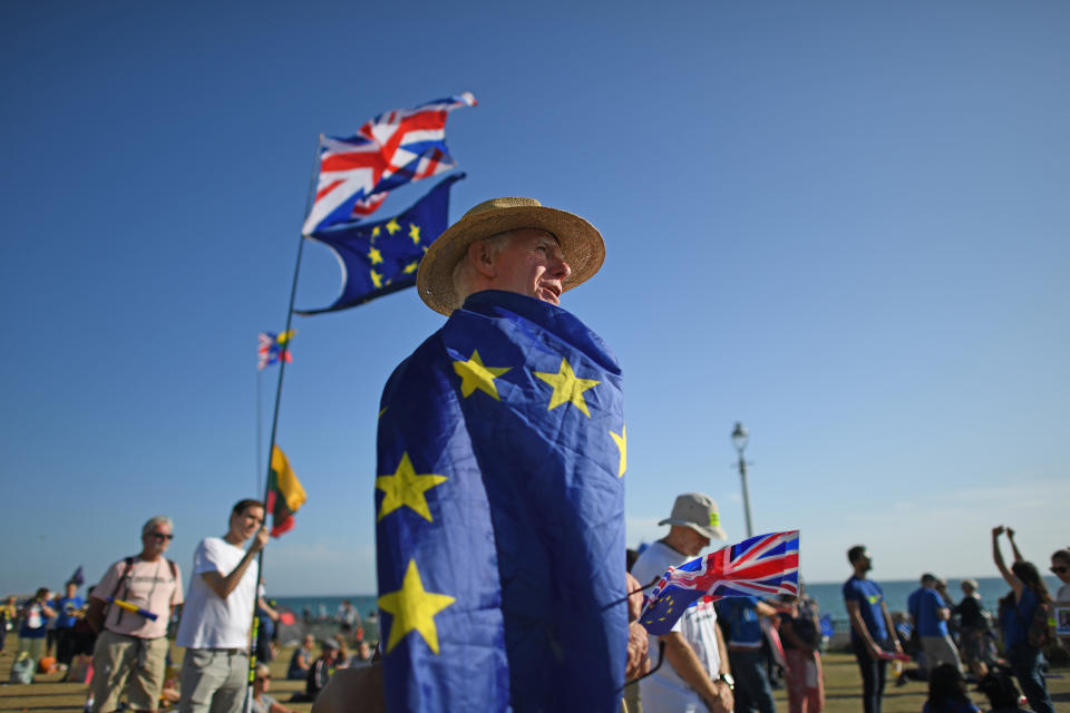 Protestors during the Anti-Brexit 'Trust the People' march and rally held by the People???s Vote campaign during the Labour Party Conference in Brighton.