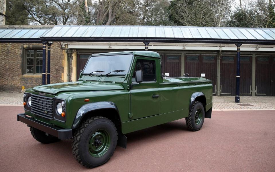 The Jaguar Land Rover that will be used to transport the coffin of Prince Philip, Duke of Edinburgh, at his funeral on Saturday, displayed at Windsor Castle. April 15, 2021. - WPA Pool/Getty Images Europe