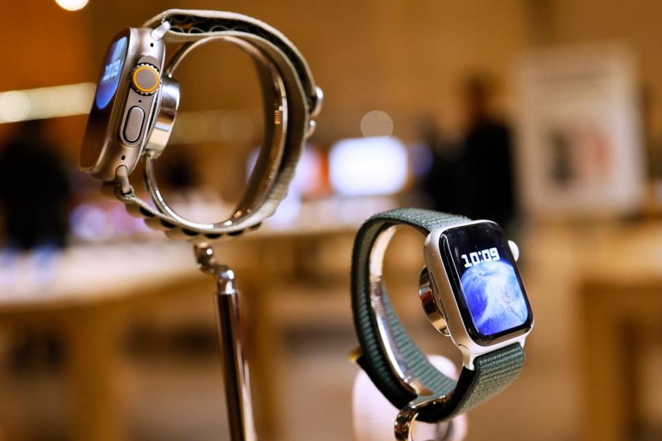 Apple watches are seen on display at the Apple Store in Grand Central Station on December 18, 2023 in New York City (Getty Images)