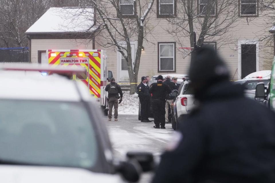 Law enforcement officers and medics were on the scene Wednesday morning after an unidentified man was killed and a U.S. Marshal was wounded in an exchange of gunfire in a residence on the 2700 block of Four Seasons Drive, a large subdivision south of Williams Road and east of Alum Creek Drive in Columbus' Southeast Side.