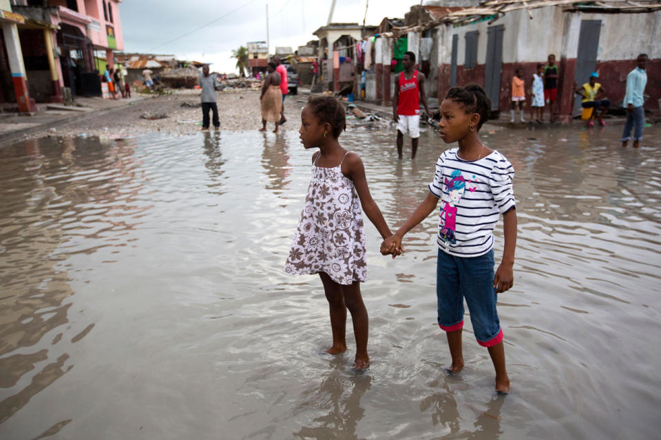 A flooded street in Les Cayes, Haiti
