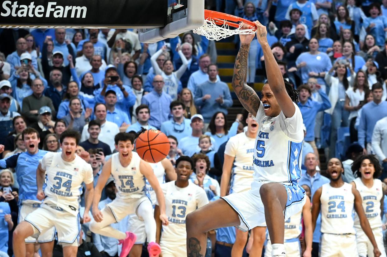 Bacot's late slam put a stamp on UNC's win. (Grant Halverson/Getty Images)