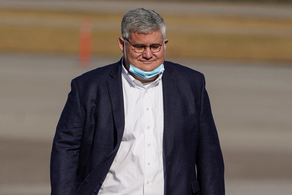 David Shafer, chairman of the Georgia Republican Party, arrives before Vice President Mike Pence speaks during a "Save the Majority" rally, Dec. 10, 2020 in Augusta, Ga.