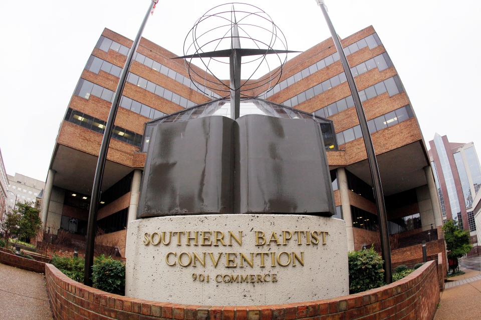 This Wednesday, Dec. 7, 2011, file photo shows the headquarters of the Southern Baptist Convention in Nashville, Tenn. Southern Baptists form a core part of the white evangelical Christian bloc that has reliably and overwhelmingly voted Republican in recent elections, and is expected to again in 2024.