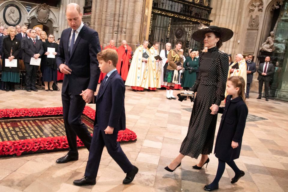 Prince George and Princess Charlotte attended a memorial service for Prince Philip last year. (Getty Images)
