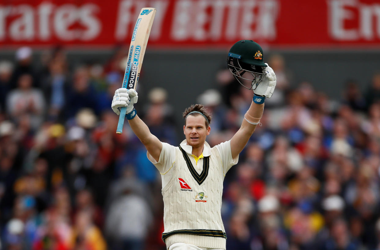 Cricket - Ashes 2019 - Fourth Test - England v Australia - Emirates Old Trafford, Manchester, Britain - September 5, 2019   Australia's Steve Smith celebrates his century    Action Images via Reuters/Jason Cairnduff