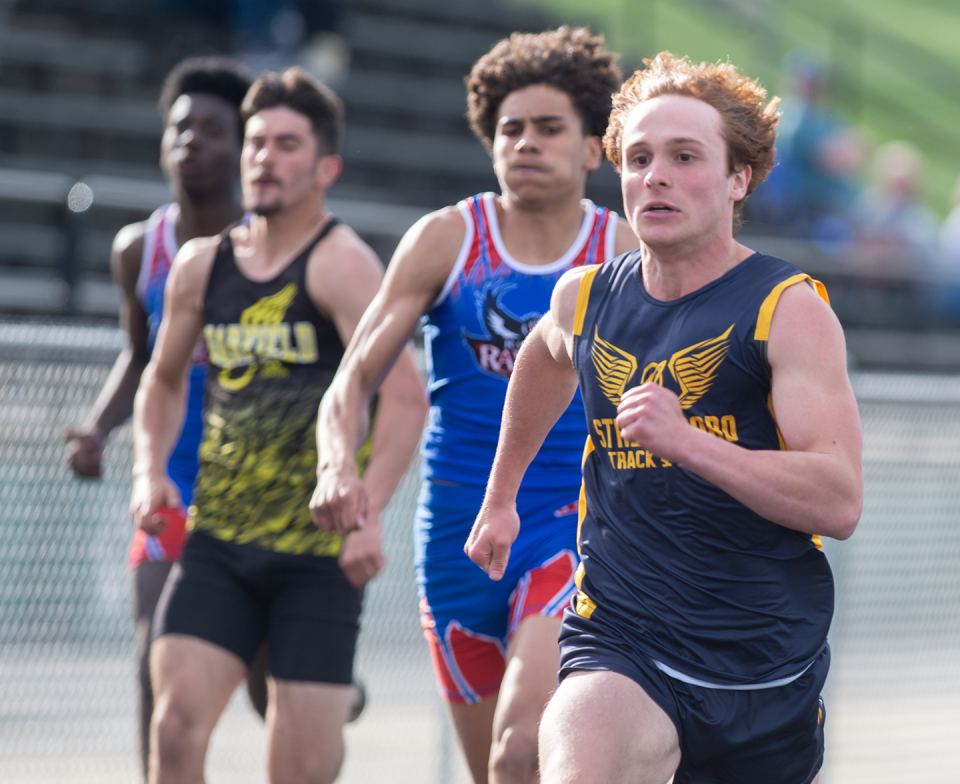 Streetsboro's Garrett Tiller wins the 100 meters title at the Wildcat Invitational.