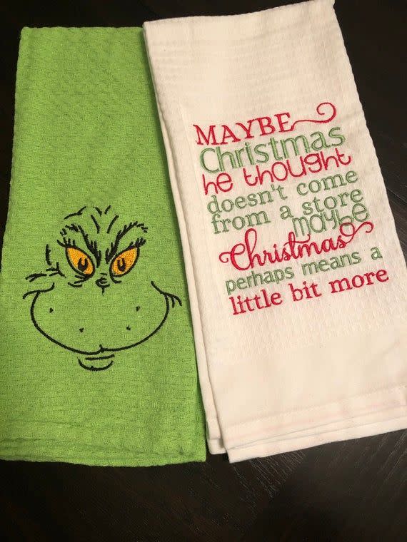 Grinch Inspired Embroidered Hand Towels