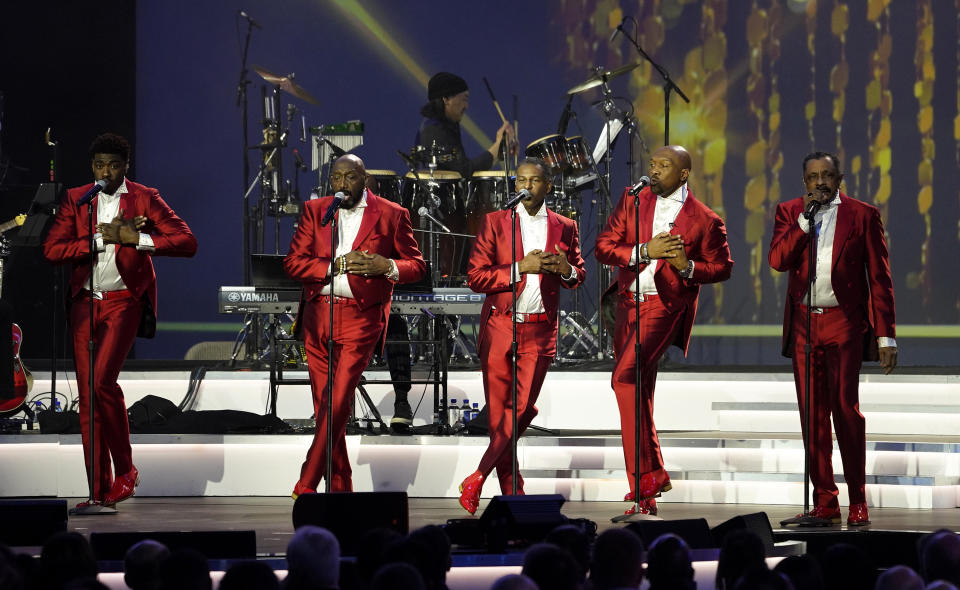 The Temptations perform at MusiCares Person of the Year honoring Berry Gordy and Smokey Robinson at the Los Angeles Convention Center on Friday, Feb. 3, 2023. (AP Photo/Chris Pizzello)