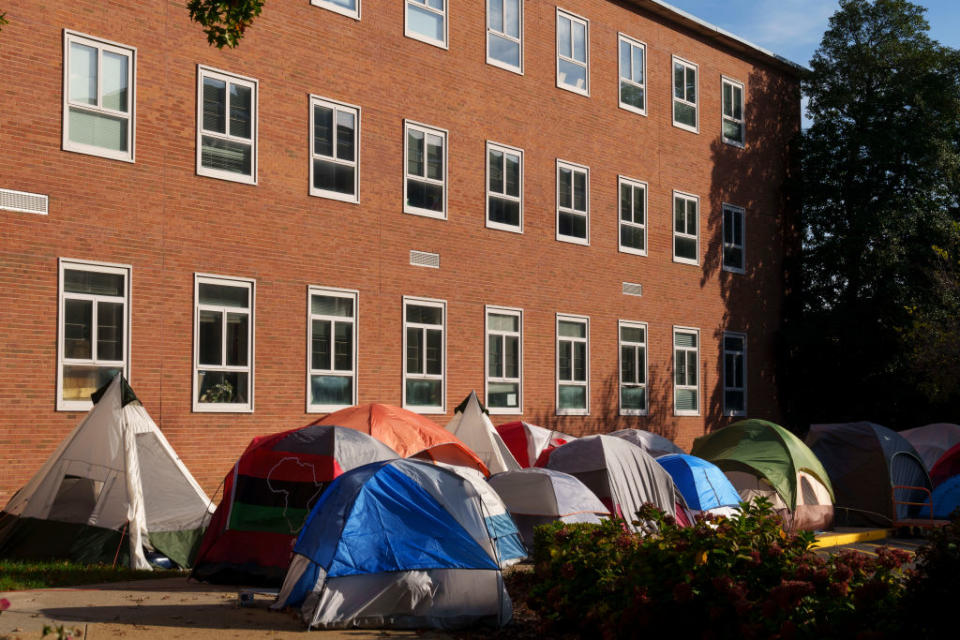 Tents are set up near the Blackburn University Center as students protest poor living conditions. (Getty Images)