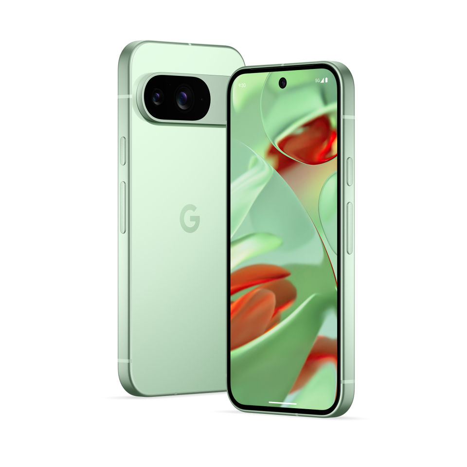 A render of the Google Pixel 9 in Wintergreen against a white background.