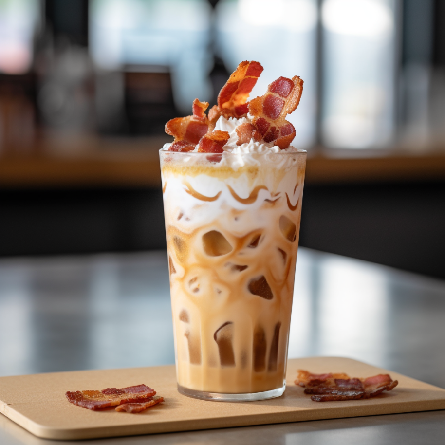 iced bourbon, maple, and bacon latte