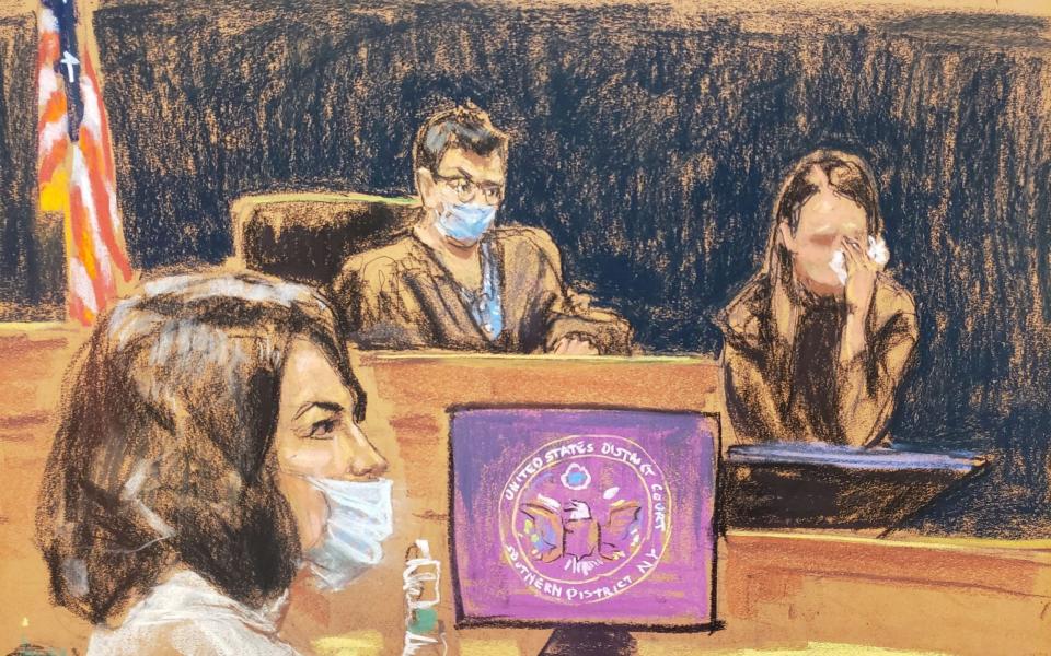 Witness 'Jane' testifies during Ghislaine Maxwell's trial on charges of sex trafficking, in a courtroom sketch in New York City,  - Jane Rosenberg/Reuters