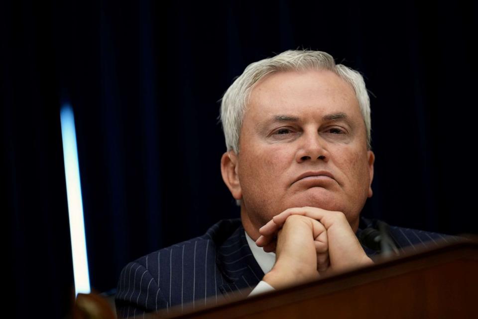 PHOTO: Chairman of the House Oversight Committee Rep. James Comer (R-KY) presides over a Committee hearing titled 'The Basis for an Impeachment Inquiry of President Joseph R. Biden, Jr.' on Capitol Hill on Sept. 28, 2023 in Washington, DC. (Drew Angerer/Getty Images)