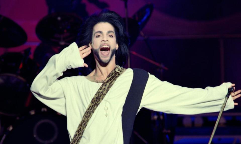 Prince performs at the Parc des Princes stadium in Paris, 21 April 2016.