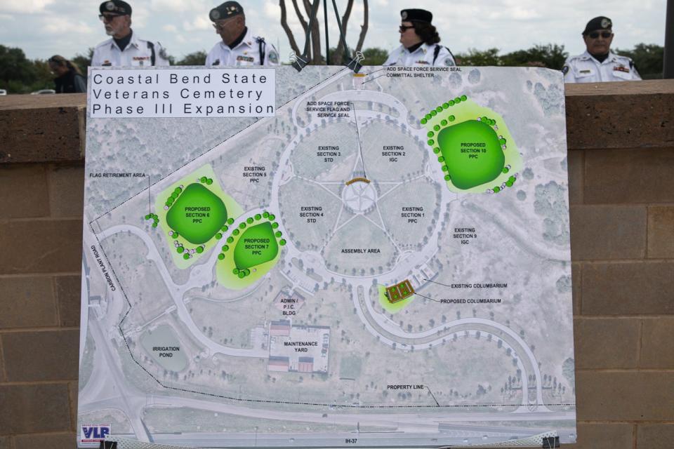 A map detailing expansion plans for the Coastal Bend State Veterans Cemetery on Friday, Sept. 22, 2023, in Corpus Christi, Texas.