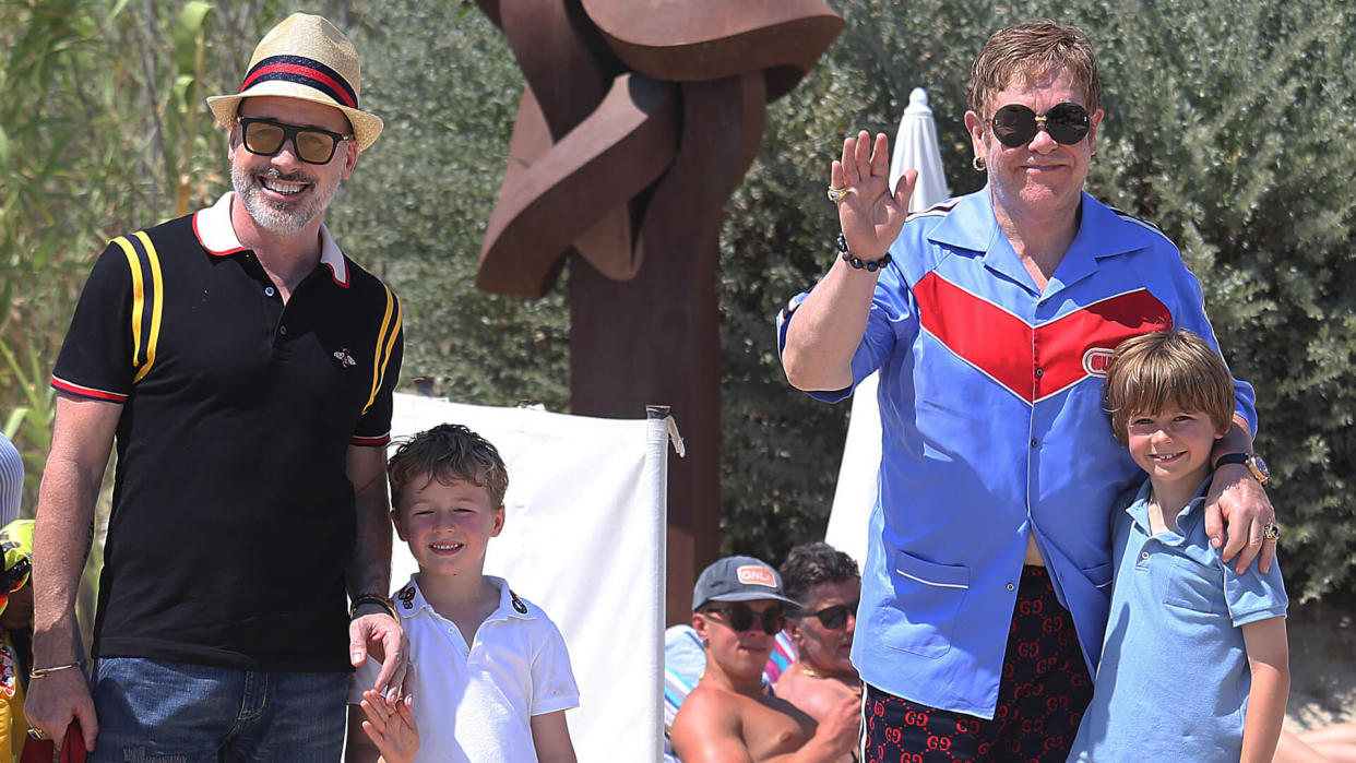 Mandatory Credit: Photo by Morane/Shutterstock (9754650ae)Sir Elton John and David Furnish with sons Elijah Furnish-John and Zachary Furnish-JohnElton John, David Furnish, Neil Patrick Harris and David Burtka out and about, St Tropez, France - 10 Jul 2018.