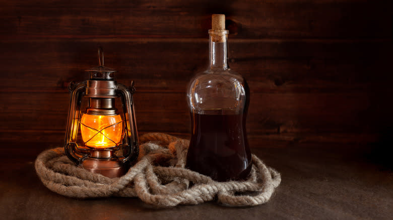 Liquor bottle aboard old ship