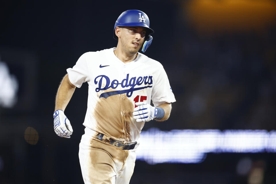 靠著Austin Barnes的超前轟，道奇驚險收下11連勝。（MLB Photo by Ronald Martinez/Getty Images）