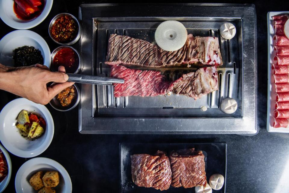The at-table grilling setup at Park's BBQ in Koreatown.