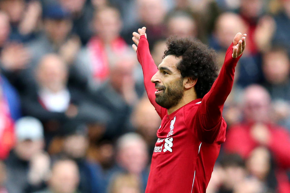 Mohamed Salah of Liverpool celebrates.