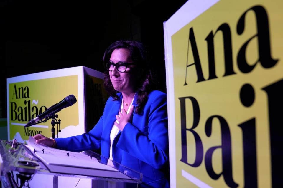 Ana Bailao reacts as she gives her concession speech to supporters in Toronto on Monday, June 26, 2023. Torontonians headed to the polls Monday to vote for their pick for the next mayor of Canada's most populous city, capping a hotly contested byelection campaign to replace scandal-departed John Tory.  THE CANADIAN PRESS/Frank Gunn