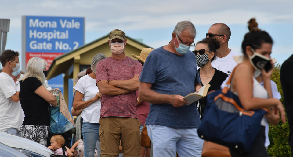 People line up for Covid-19 testing at Mona Vale Hospital's walk-in clinic in Sydney, Thursday, November 17, 2020