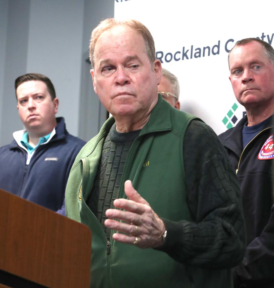 Rockland County Executive Ed Day speaks during a press conference about a fatal fire on Lake St. in Spring Valley March 4, 2023.