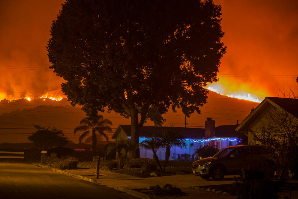 <p>The Thomas Fire advances toward Santa Barbara County seaside communities on December 10.</p>