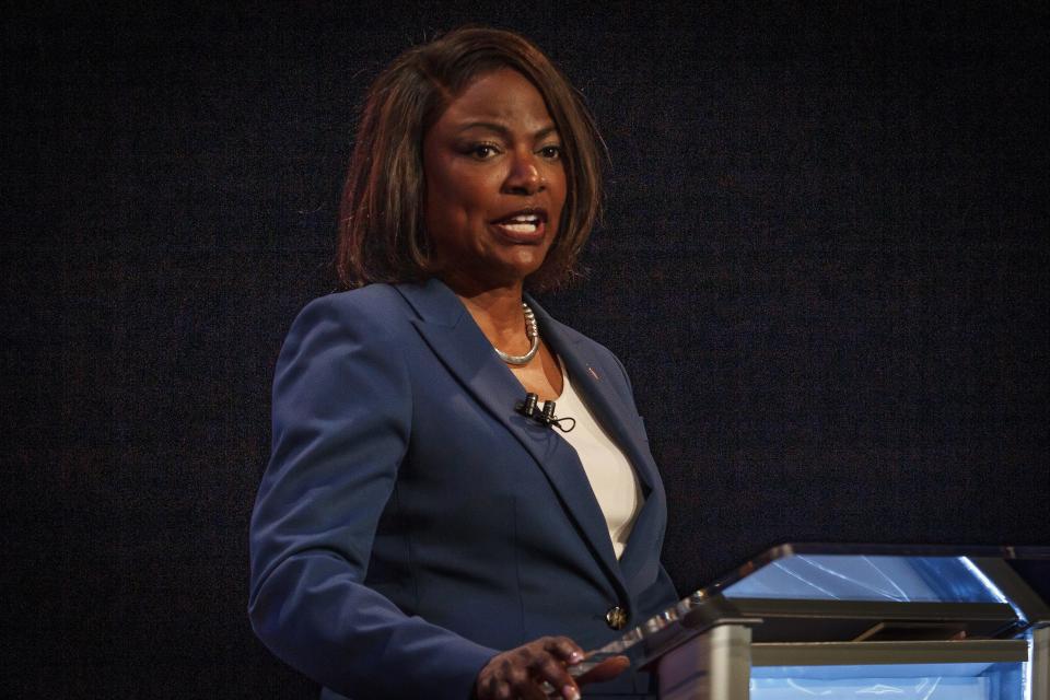 U.S. Rep. Val Demings (D-FL) participates in a televised debate with Sen. Marco Rubio (R-FL) at Duncan Theater an the campus of Palm Beach State College in Palm Beach County, Fla., on Tuesday, October 18, 2022.