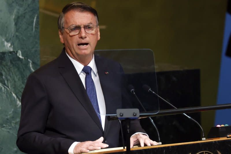 Brazil's high court on Thursday sentenced a supporter of former President Jair Bolsonaro (pictured at the United Nations General Assembly in New York City, 2022) for his role in the Jan. 8, 2023, attempt to overthrow the government. File Photo by John Angelillo/UPI