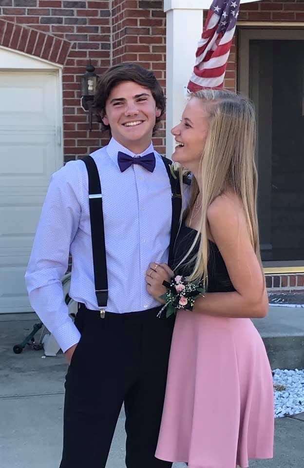 Matthew Mangine Jr. and a friend are all smiles before Homecoming 2019. Mangine collapsed during soccer conditioning in June 2020 in Erlanger, Kentucky.