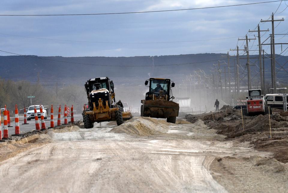 Road work continues on Maple St. near Colony Hill Road Tuesday Dec. 12, 2023. The $5.8 million project to reconstruct and wide the road is expected to be finished by summer 2024 and is funded by a bond passed in 2021.