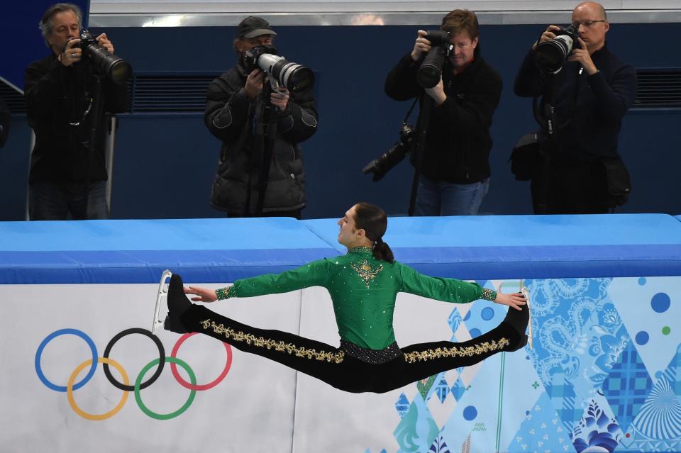 US Jason Brown performs in the Men's Figure Skating Team Free Program at the Iceberg Skating Palace during the Sochi Winter Olympics on February 9, 2014.  