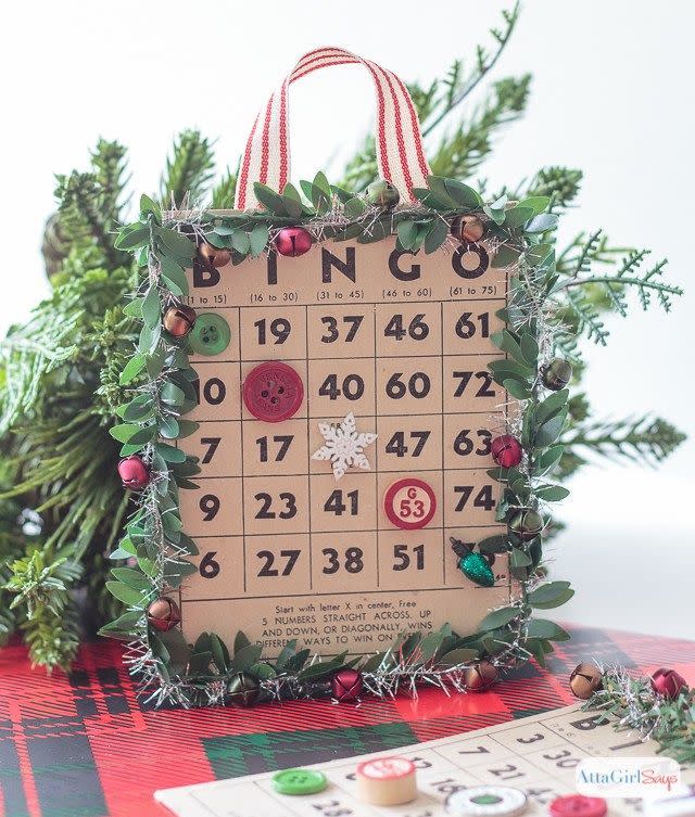 vintage christmas bingo card ornament