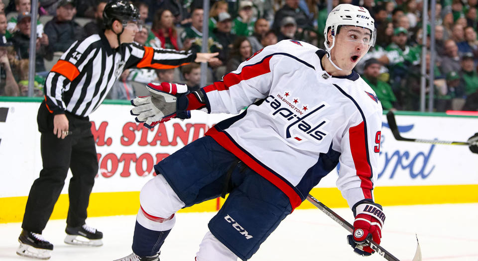 Everybody’s face after Dmitry Orlov’s goal against the Stars. (Andrew Dieb/Icon Sportswire via Getty Images)