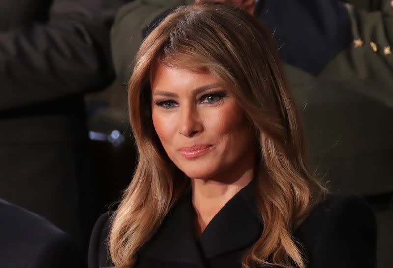 First lady Melania Trump listens to U.S. President Donald Trump's State of the Union address at the U.S. Capitol in Washington