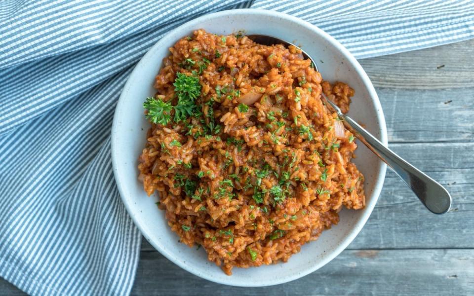 <p>Alison Ashton</p><p>This simple one-pot meal costs little and feeds many. It's also easy to make in just 30 minutes. Get the recipe for <strong><a href="/1032864/padmalakshmi/padma-lakshmi-easy-red-rice/" data-ylk="slk:Padma Lakshmi's Easy Red Rice Side Dish;elm:context_link;itc:0;sec:content-canvas" class="link ">Padma Lakshmi's Easy Red Rice Side Dish</a></strong>.</p>