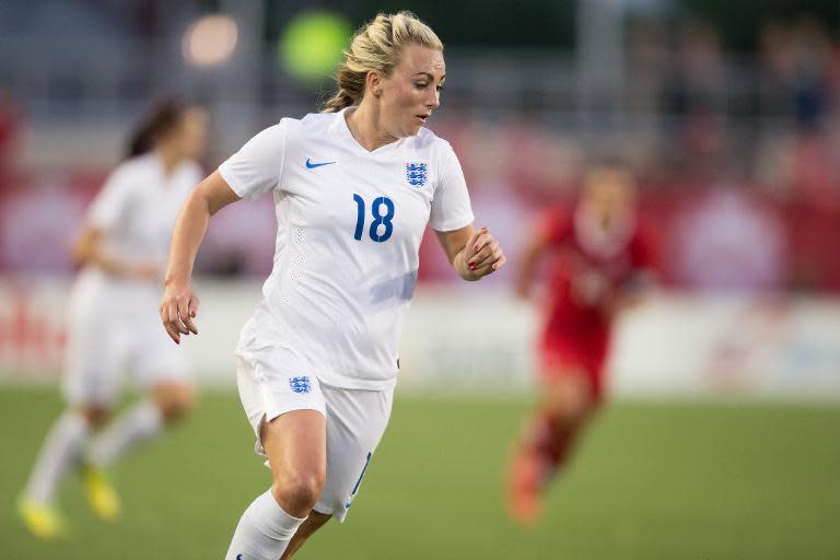 England's Toni Duggan plays during a pre-Women's World Cup friendly against Canada in Hamilton, Ontario May 29, 2015