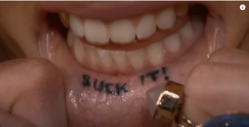 Close-up of the lip tattoo