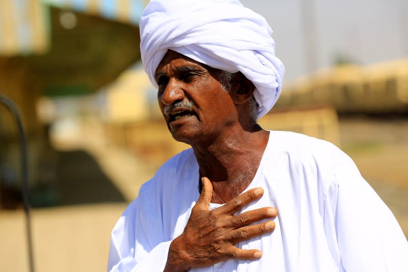 Former president of the Railway Association Ali Abdallah speaks during a Reuters interview at the Atbara Railway Station in Nile State