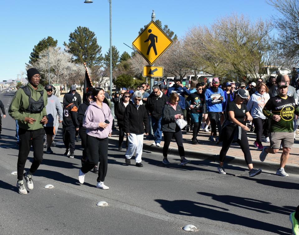 Hundreds of people and participants showed up for the First Annual Darian Jarrott Memorial Run, Sunday morning, Feb. 4, 2024, in front of City of Las Cruces Office Complex. New Mexico State Police Officer Darian Jarrott was killed in the line of duty on Feb. 4, 2021. Jarrott was shot and killed while conducting a traffic stop on I-10 between Las Cruces and Deming, NM.