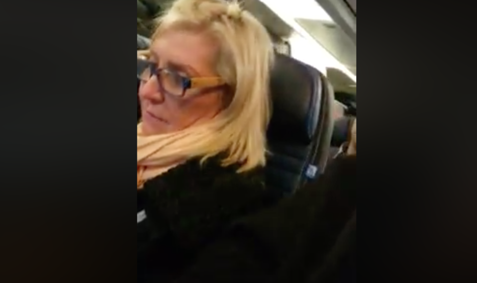 A United Airlines passenger was caught on video loudly complaining about her seatmates, whom she called “so big.” (Photo: Facebook)