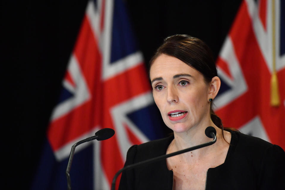 WELLINGTON, NEW ZEALAND - MARCH 16: New Zealand Prime Minister Jacinda Ardern addresses the media on March 16, 2019 in Wellington, New Zealand. At least 49 people are confirmed dead, with more than 40 people injured following attacks on two mosques in Christchurch on Friday afternoon. 41 of the victims were killed at Al Noor Mosque on Deans Avenue and seven died at Linwood mosque. Another victim died later in Christchurch hospital. Three people are in custody over the mass shootings. An Australian man has been charged with murder and will appear in court today. (Photo by Mark Tantrum/Getty Images)