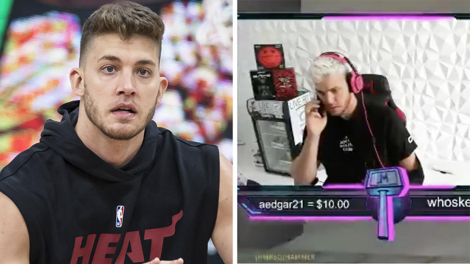 Miami Heat centre Meyers Leonard has apologised after using an anti-semitic slur against another player while hosting a live-stream of Call of Duty on Twitch. Pictures: Getty Images/Twitter