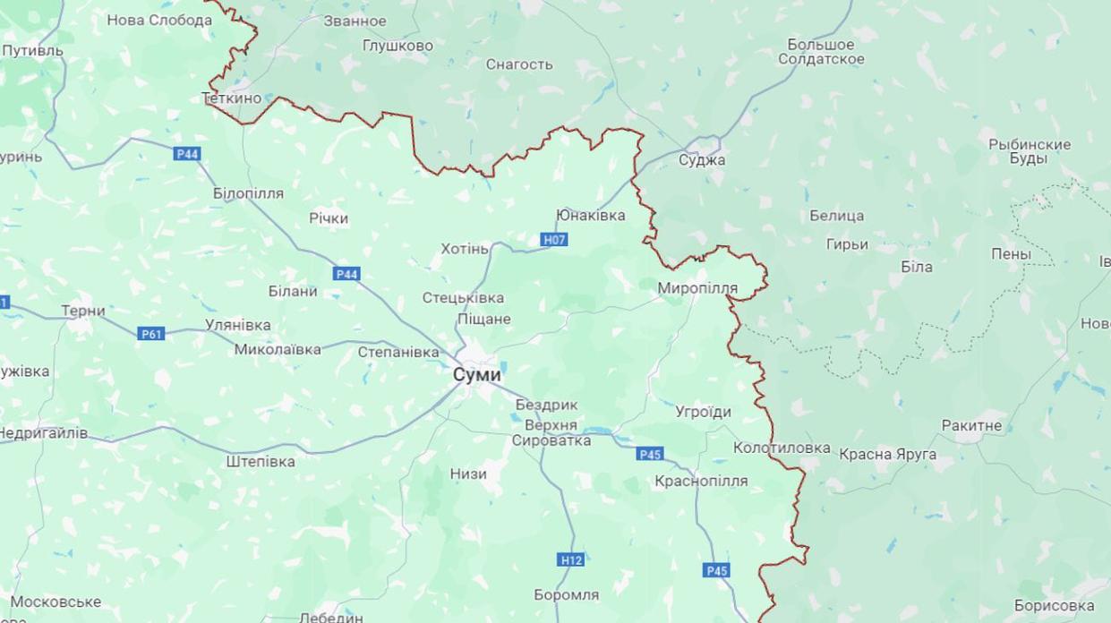 Border areas of Sumy Oblast. Screenshot: Google Maps